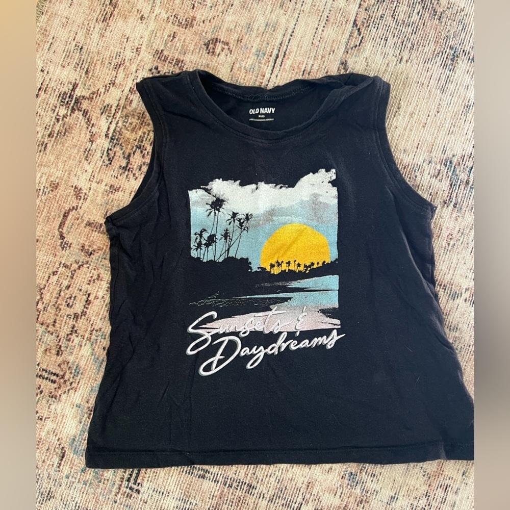 Old Navy Black Tank Top with Sunset Graphic